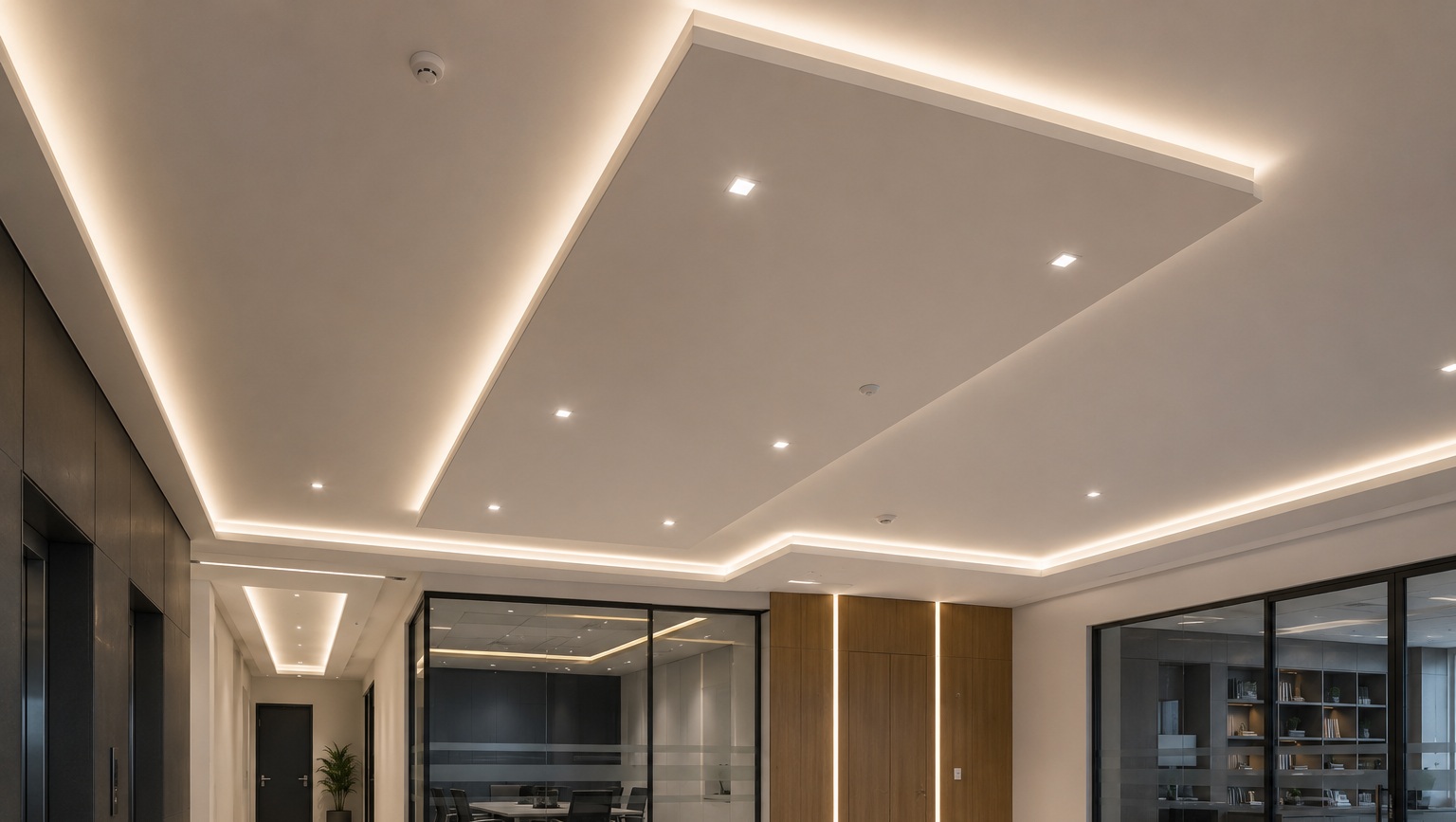 Ambiente residencial com acabamento moderno em drywall